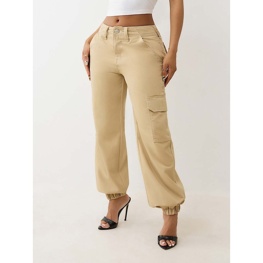 True Religion Tan Bobbi Baggy Streetwear Grunge Utility Cargo Joggers Size 32